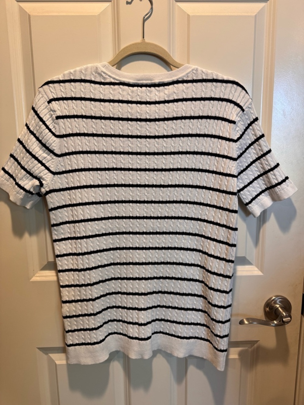 Tommy Hilfiger White Cable Knit Tee with Black Stripes and Logo - Picture 2 of 3